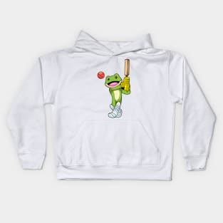 Frog at Cricket with Cricket bat Kids Hoodie